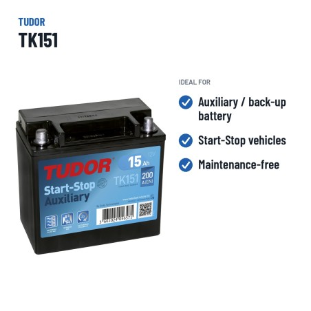Batería auxiliar Tudor TK151 12V 15Ah 200A AGM – usos recomendados
