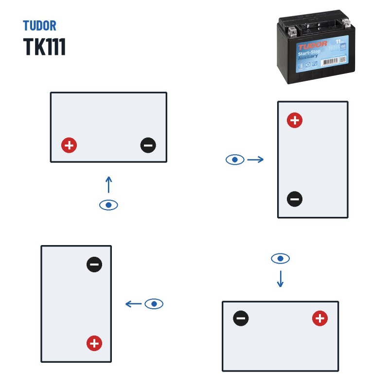 Auxiliary battery Tudor TK111 12V 11Ah 150A AGM – polarity (layout 1, + left)