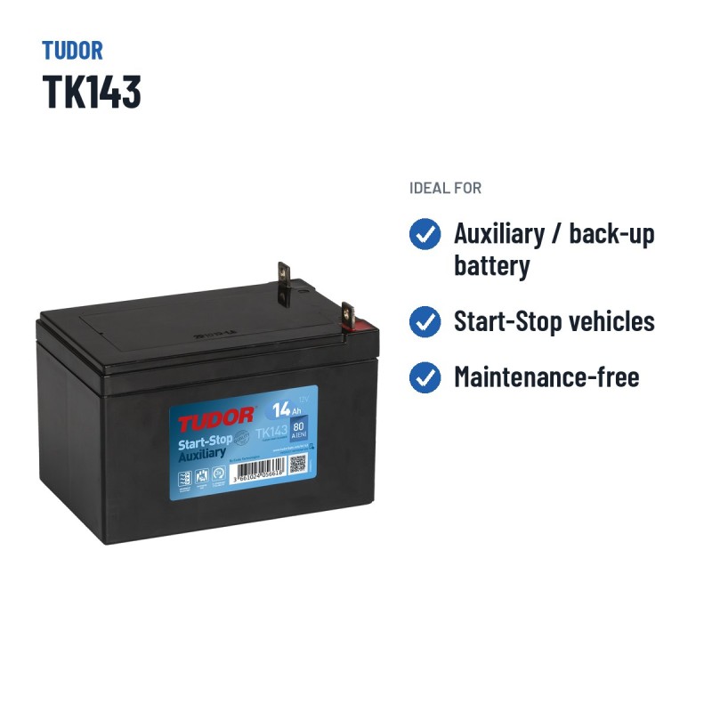 Bateria auxiliar Tudor TK143 12V 14Ah 80A AGM – utilizações recomendadas