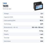 Auxiliary battery Tudor TK111 12V 11Ah 150A AGM – technical data