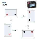 Batterie auxiliaire Tudor TK091 12V 9Ah 120A AGM – polarité (schéma 1, + à gauche)