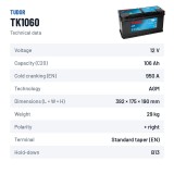 Batterie Start-Stop Tudor TK1050 12V 105Ah 950A AGM – fiche technique