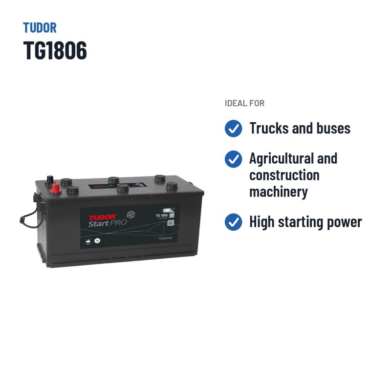 Batteria camion Tudor TG1806 12V 180Ah 1000A | baterias.com