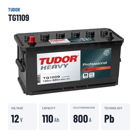 Batterie camion Tudor TG1109 12V 110Ah 800A – caractéristiques clés