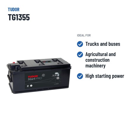 Bateria de camião Tudor TG1355 12V 135Ah 1000A – utilizações recomendadas