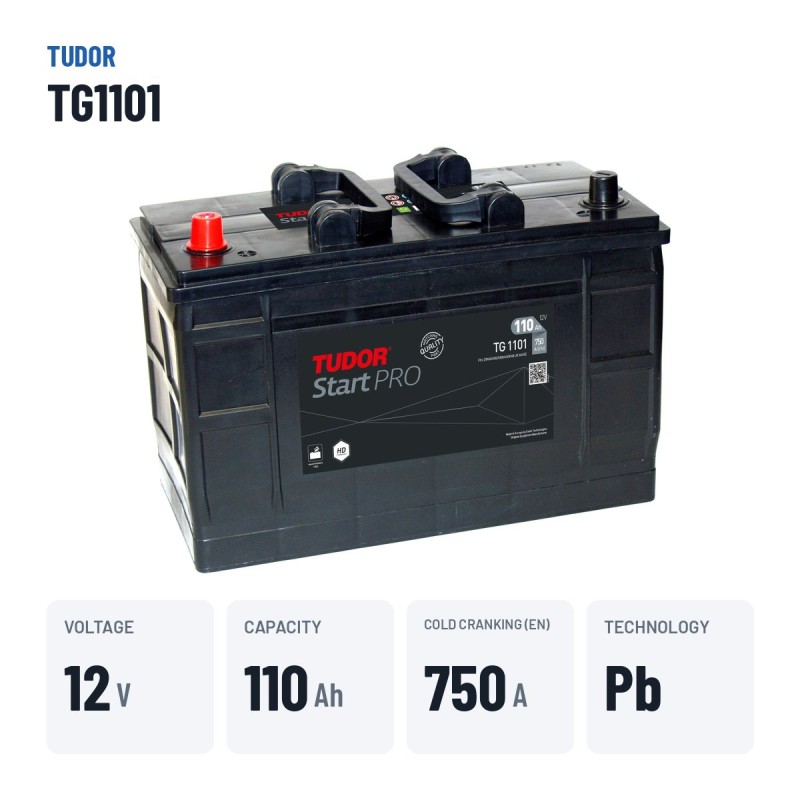 Bateria de camião Tudor TG1101 12V 110Ah 750A – dados principais