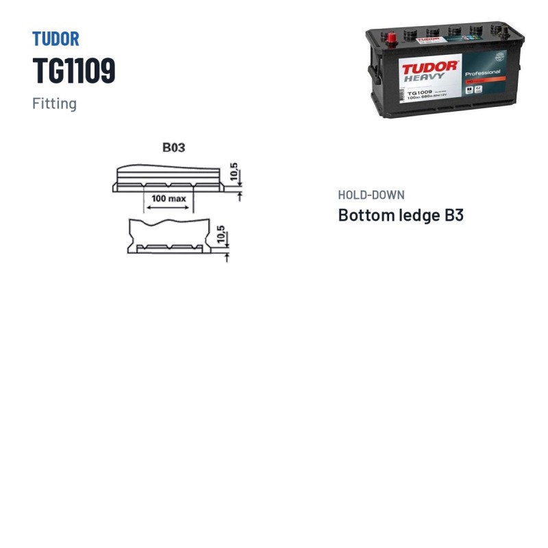 Truck battery Tudor TG1109 12V 110Ah 800A – terminal and hold-down