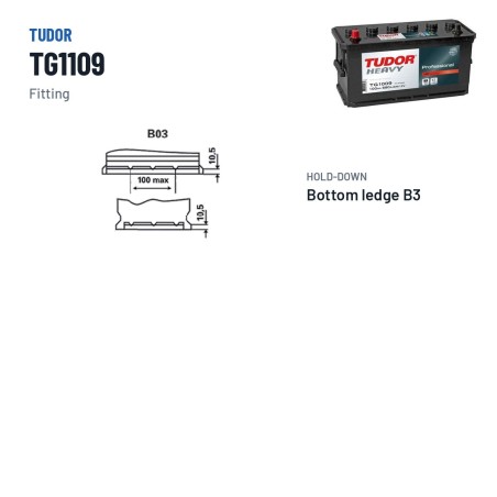 Truck battery Tudor TG1109 12V 110Ah 800A – terminal and hold-down