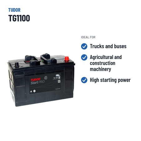Batterie camion Tudor TG1100 12V 110Ah 750A – utilisations recommandées