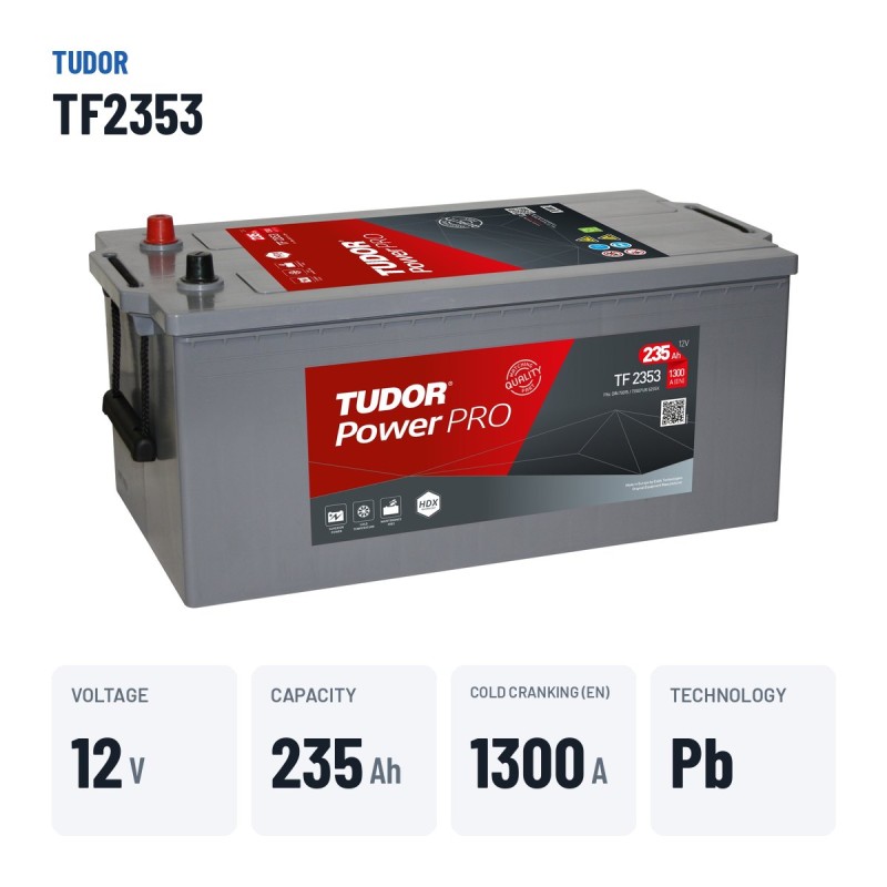 Truck battery Tudor TF2353 12V 235Ah 1300A – key specs