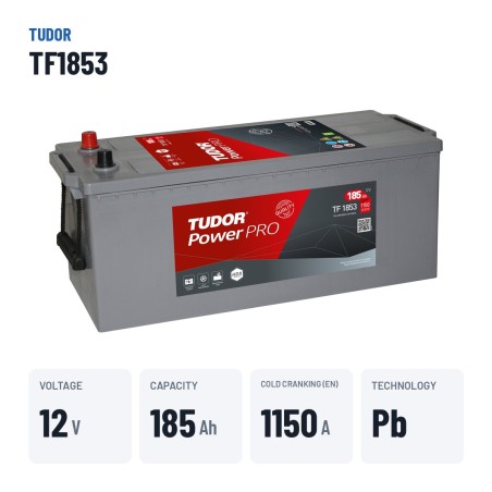 Batterie camion Tudor TF1853 12V 185Ah 1150A – caractéristiques clés