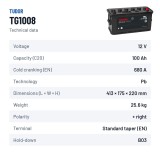 Truck battery Tudor TG1008 12V 100Ah 680A – technical data