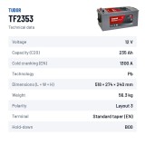 Truck battery Tudor TF2353 12V 235Ah 1300A – technical data