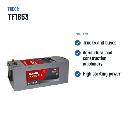 Batterie camion Tudor TF1853 12V 185Ah 1150A – utilisations recommandées