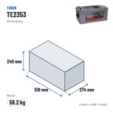 Truck battery Tudor TE2353 12V 235Ah 1200A EFB – dimensions 518 × 274 × 240 mm