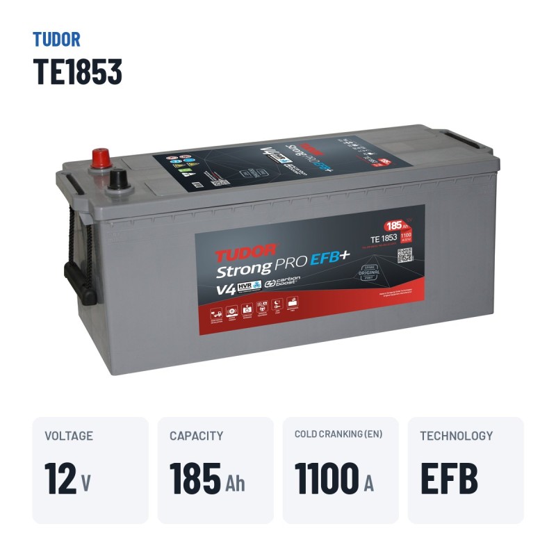 Batterie camion Tudor TE1853 12V 185Ah 1100A EFB – caractéristiques clés