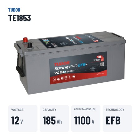 Batterie camion Tudor TE1853 12V 185Ah 1100A EFB – caractéristiques clés