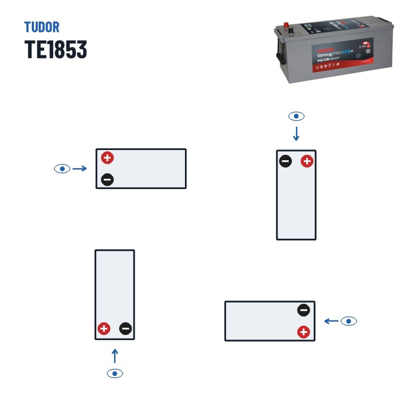 Batterie camion Tudor TE1853 12V 185Ah 1100A EFB – polarité (schéma 3)