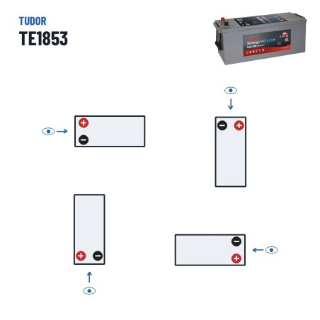 Batterie camion Tudor TE1853 12V 185Ah 1100A EFB – polarité (schéma 3)