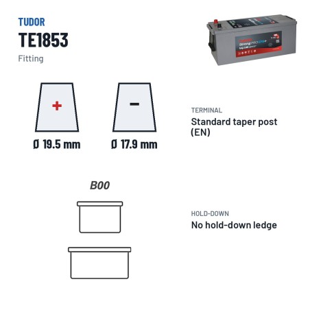 Batterie camion Tudor TE1853 12V 185Ah 1100A EFB – bornes et fixation