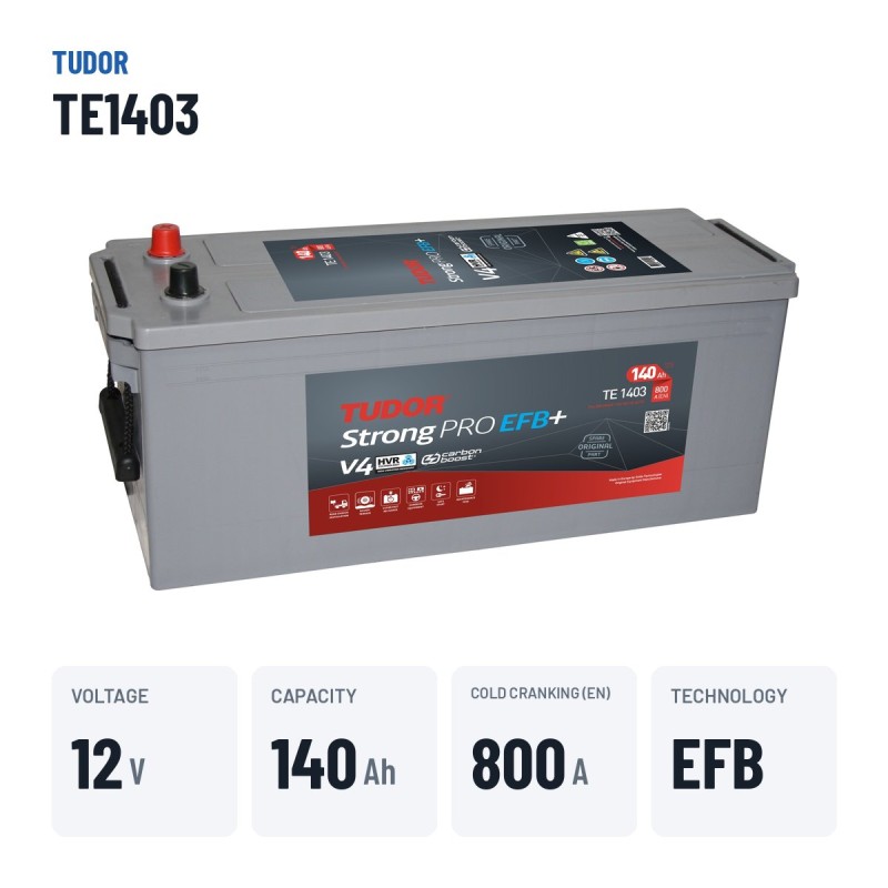 Batería de camión Tudor TE1403 12V 140Ah 800A EFB – datos clave