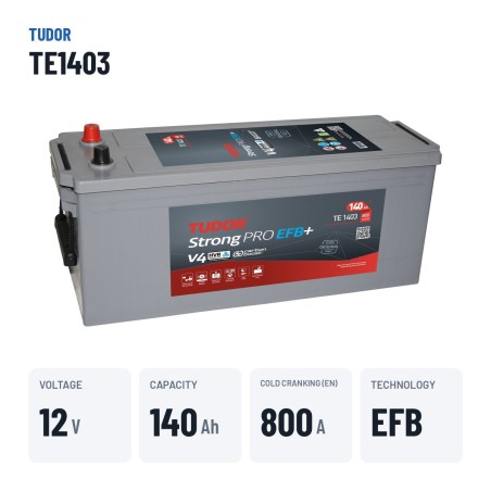 Truck battery Tudor TE1403 12V 140Ah 800A EFB – key specs