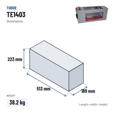 Truck battery Tudor TE1403 12V 140Ah 800A EFB – dimensions 513 × 189 × 223 mm