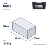 Batterie camion Tudor TD2103 12V 210Ah 1030A GEL – dimensions 518 × 274 × 240 mm