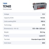 Truck battery Tudor TE1403 12V 140Ah 800A EFB – technical data