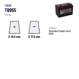 Car battery Tudor TB955 12V 95Ah 760A – terminal and hold-down