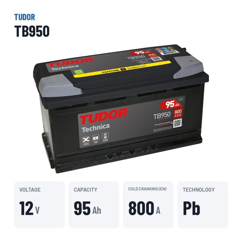 Autobatterie Tudor TB950 12V 95Ah 800A – wichtigste Daten