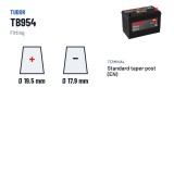 Autobatterie Tudor TB954 12V 95Ah 760A – Pole und Befestigung