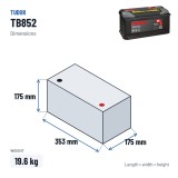 Car battery Tudor TB852 12V 85Ah 760A – dimensions 353 × 175 × 175 mm