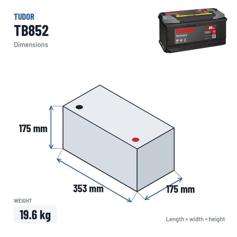 Autobatterie Tudor TB852 12V 85Ah 760A | baterias.com
