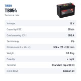 Car battery Tudor TB954 12V 95Ah 760A – technical data