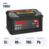 Bateria de carro Tudor TB802 12V 80Ah 700A – dados principais