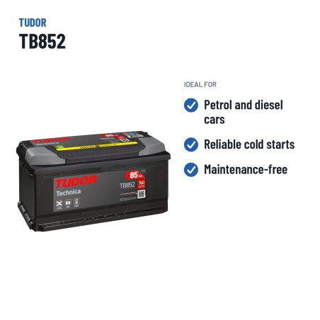 Autobatterie Tudor TB852 12V 85Ah 760A | baterias.com