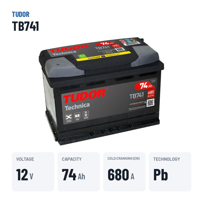 Bateria de carro Tudor TB741 12V 74Ah 680A – dados principais