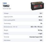 Car battery Tudor TB852 12V 85Ah 760A – technical data