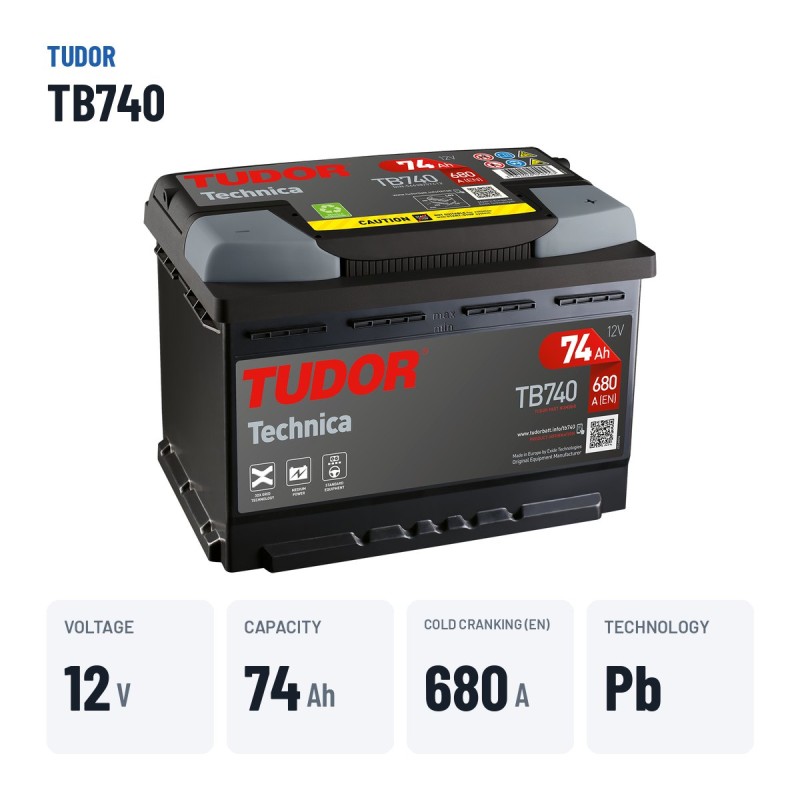 Autobatterie Tudor TB740 12V 74Ah 680A – wichtigste Daten