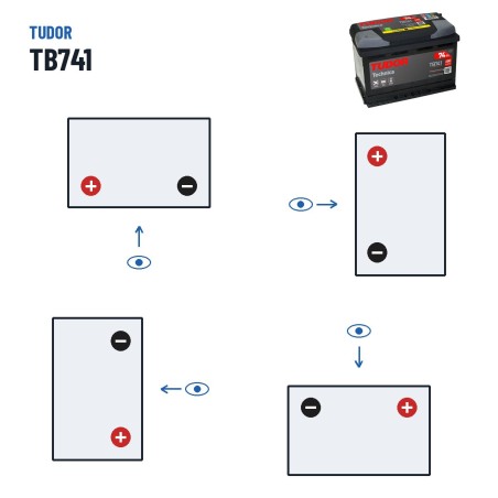 Autobatterie Tudor TB741 12V 74Ah 680A – Polarität (Schaltung 1, + links)