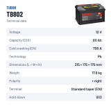 Car battery Tudor TB802 12V 80Ah 700A – technical data