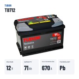 Batteria auto Tudor TB712 12V 71Ah 670A – dati principali