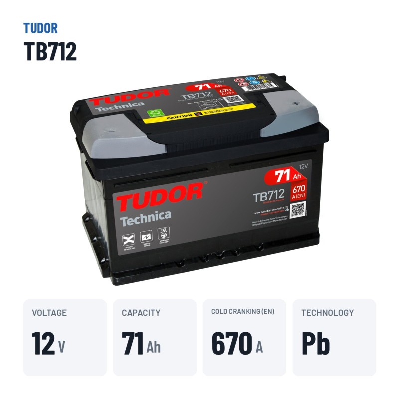 Batteria auto Tudor TB712 12V 71Ah 670A – dati principali