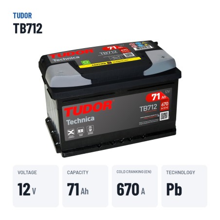 Batterie voiture Tudor TB712 12V 71Ah 670A – caractéristiques clés