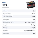 Batteria auto Tudor TB712 12V 71Ah 670A – scheda tecnica