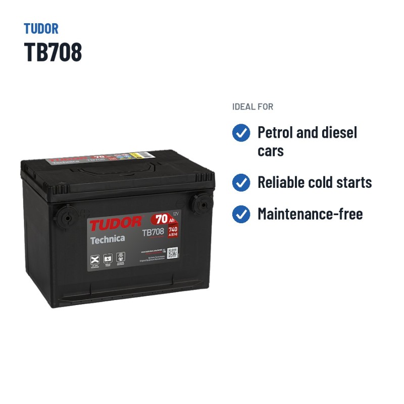 Batteria auto Tudor TB708 12V 70Ah 740A | baterias.com