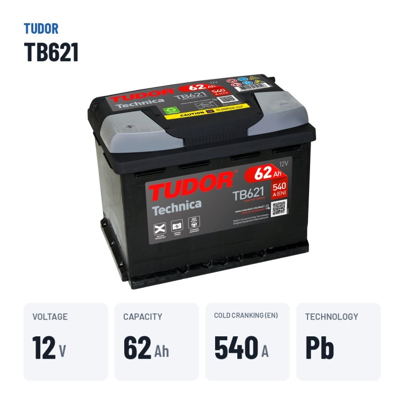 Autobatterie Tudor TB621 12V 62Ah 540A | baterias.com