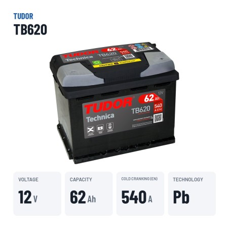 Bateria de carro Tudor TB620 12V 62Ah 540A – dados principais
