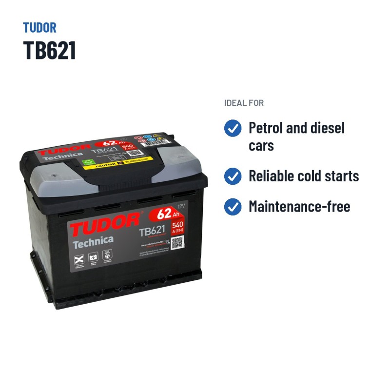 Autobatterie Tudor TB621 12V 62Ah 540A | baterias.com